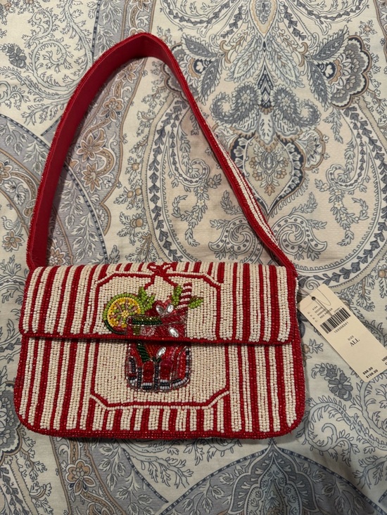 Anthropologie Handbags - Beaded Red/White Stripe Shoulder Bag. Bloody Mary cute design. New w tag.